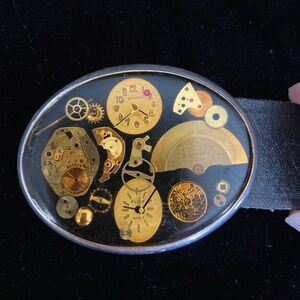 Vintage Von West Belt Buckle Watch Parts Gears Steampunk Clock Elgin Hamilton